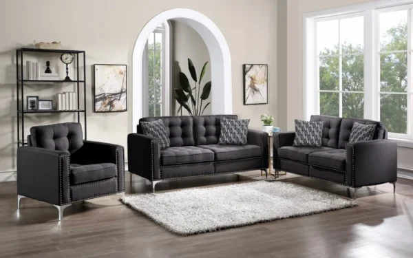 1420 BLACK LINEN SOFA