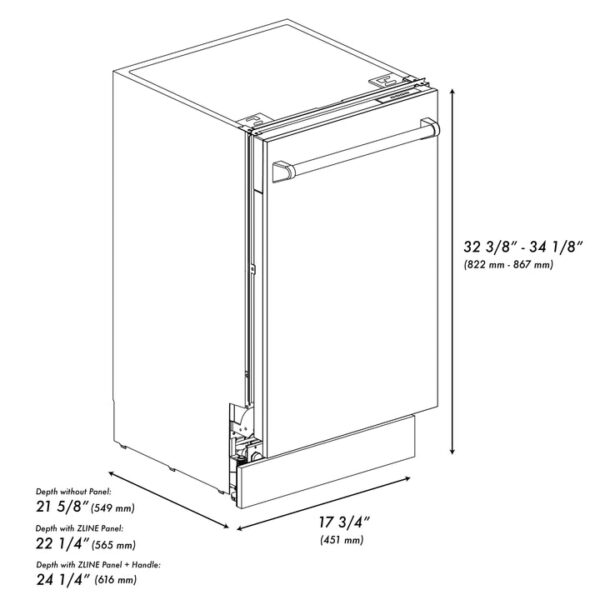 ZLINE Autograph Edition 18” Compact 3rd Rack Top Control Dishwasher in White Matte with Polished Gold Accent Handle, 51dBa (DWVZ-WM-18-G) - Image 2