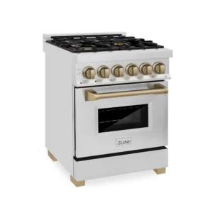 ZLINE Autograph Edition 30 in. 4.0 cu. ft. Dual Fuel Range with Gas Stove and Electric Oven in Stainless Steel with White Matte Door and Polished Gold Accents (RAZ-WM-30-G)