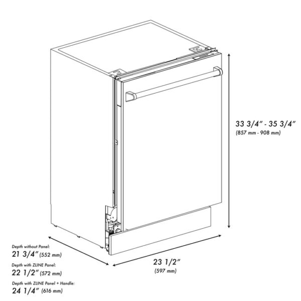 ZLINE Autograph Edition 24 in. 3rd Rack Top Control Tall Tub Dishwasher in White Matte with Polished Gold Accent Handle, 51dBa (DWVZ-WM-24-G) - Image 2