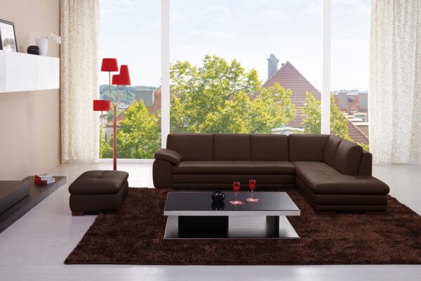 625 Italian Leather Sectional Brown in Left Hand Facing