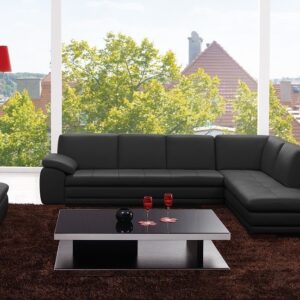 625 Italian Leather Sectional Black in Left Hand Facing