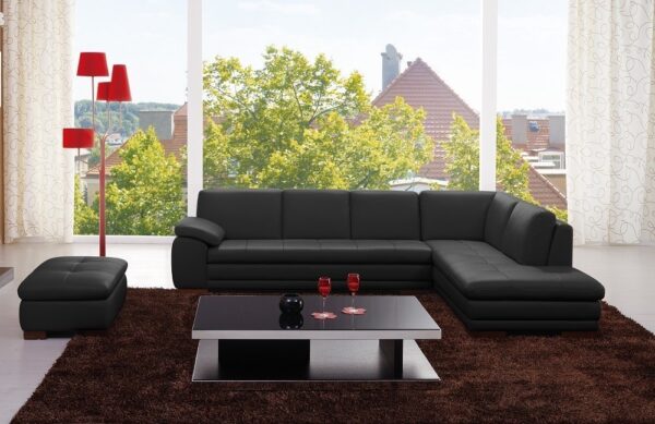 625 Italian Leather Sectional Black in Left Hand Facing