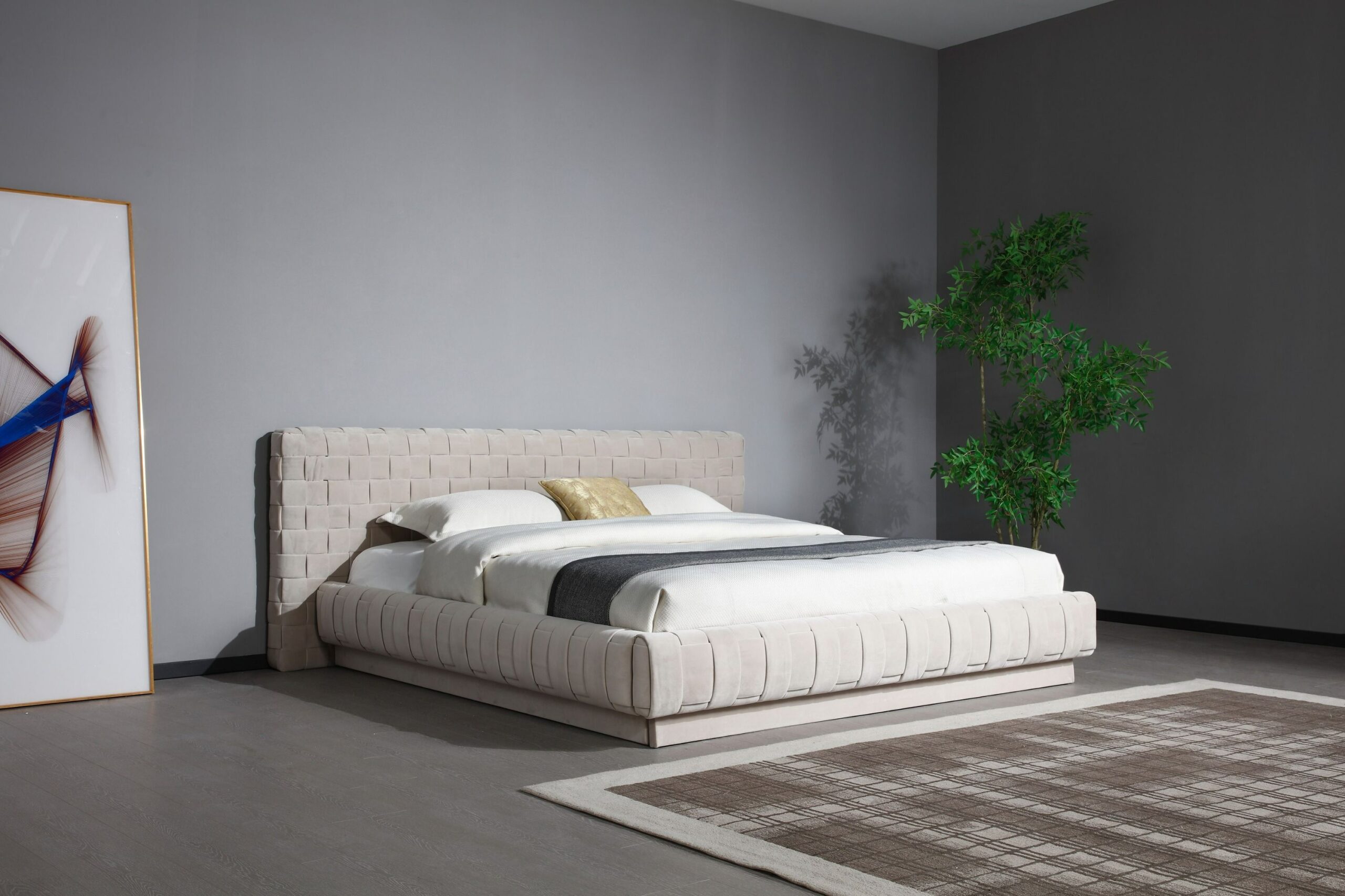 Modrest Concord - Modern Light Grey Velvet Bed - Image 3