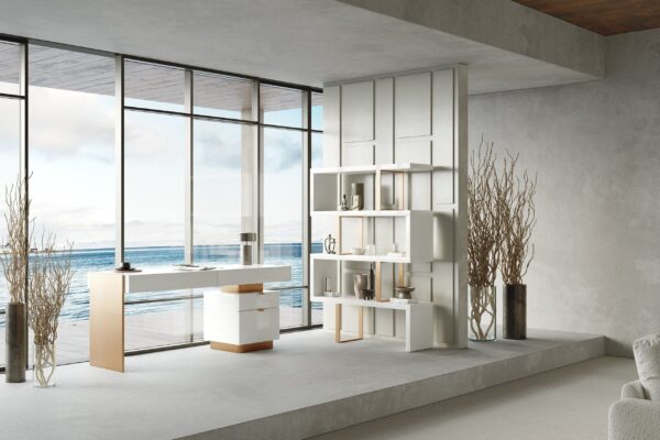 Modrest Trahan - Modern Gloss White and Brushed Gold Office Desk - Image 3