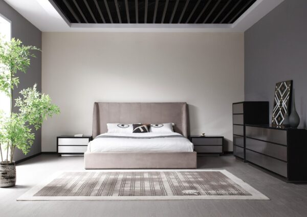 Modrest Roma - Modern Taupe Microfiber Upholstered Bed - Image 2