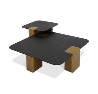 Modrest Harold - Modern Black Oak+ Brushed Gold Oak Square Small Coffee Table