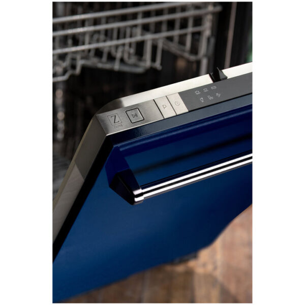 ZLINE 18 in. Compact Top Control Dishwasher with Blue Gloss Panel and Traditional Handle, 52dBa (DW-BG-18) - Image 3