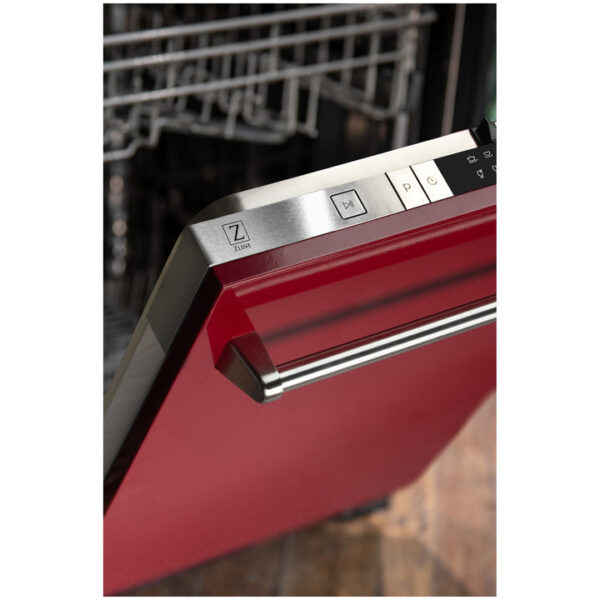 ZLINE 24 in. Top Control Dishwasher with Red Gloss Panel and Traditional Style Handle, 52dBa (DW-RG-24) - Image 6