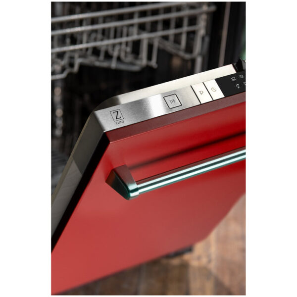 ZLINE 24 in. Top Control Dishwasher with Red Matte Panel and Traditional Style Handle, 52dBa (DW-RM-24) - Image 7