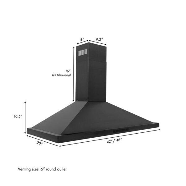 ZLINE 48 in. Recirculating Wall Mount Range Hood with Charcoal Filters in Black Stainless Steel (BSKBN-CF-48) - Image 2