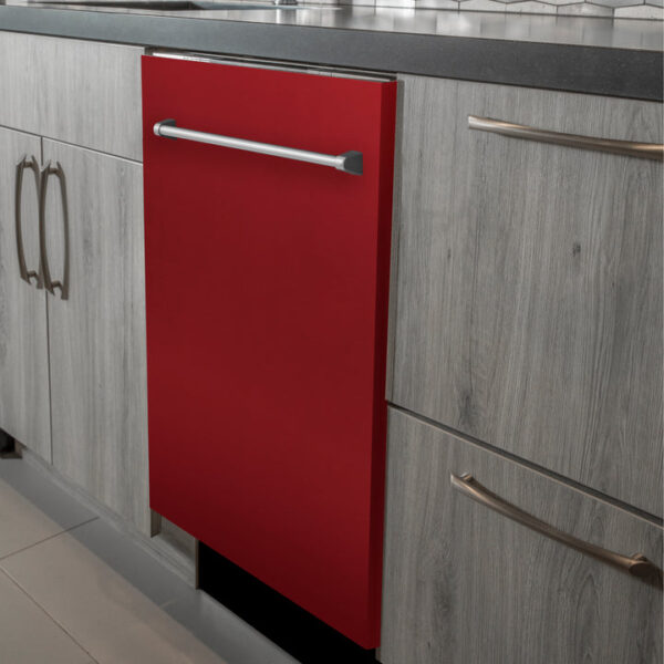 ZLINE 24 in. Top Control Dishwasher with Red Gloss Panel and Traditional Style Handle, 52dBa (DW-RG-24) - Image 3
