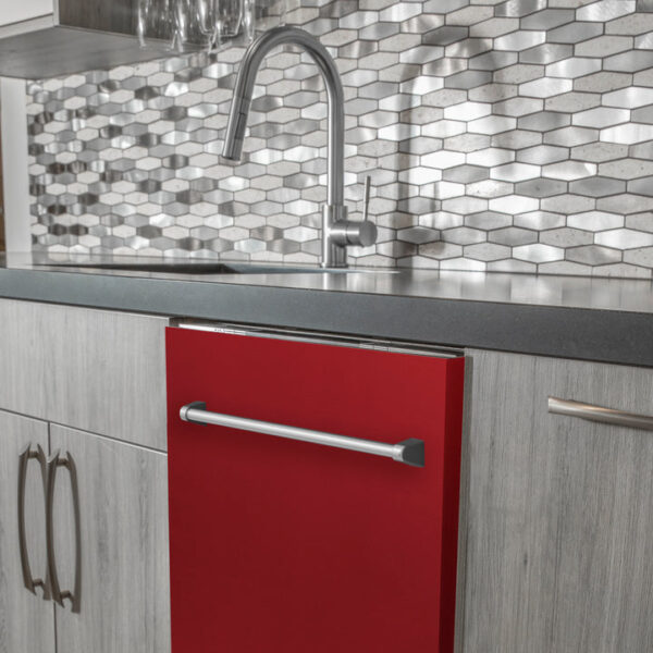 ZLINE 24 in. Top Control Dishwasher with Red Gloss Panel and Traditional Style Handle, 52dBa (DW-RG-24) - Image 2