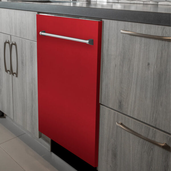 ZLINE 24 in. Top Control Dishwasher with Red Matte Panel and Traditional Style Handle, 52dBa (DW-RM-24) - Image 3