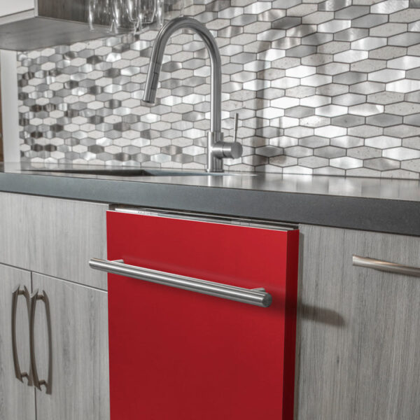 ZLINE 24 in. Top Control Dishwasher with Red Matte Panel and Modern Style Handle, 52dBa (DW-RM-H-24) - Image 2