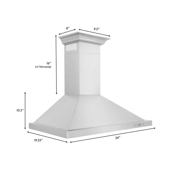 ZLINE Convertible Vent Wall Mount Range Hood in Stainless Steel with Crown Molding (KBCRN) - Image 3