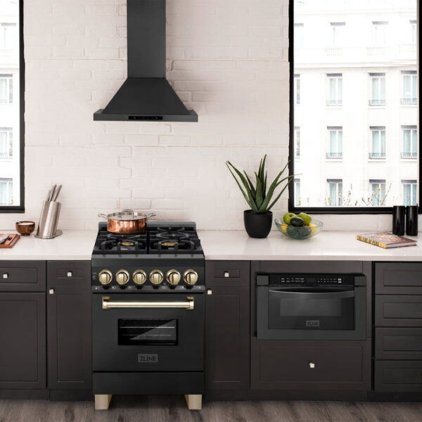 ZLINE Autograph Edition 24 in. 2.8 cu. ft. Dual Fuel Range with Gas Stove and Electric Oven in Black Stainless Steel with Champagne Bronze Accents (RABZ-24-CB) - Image 11