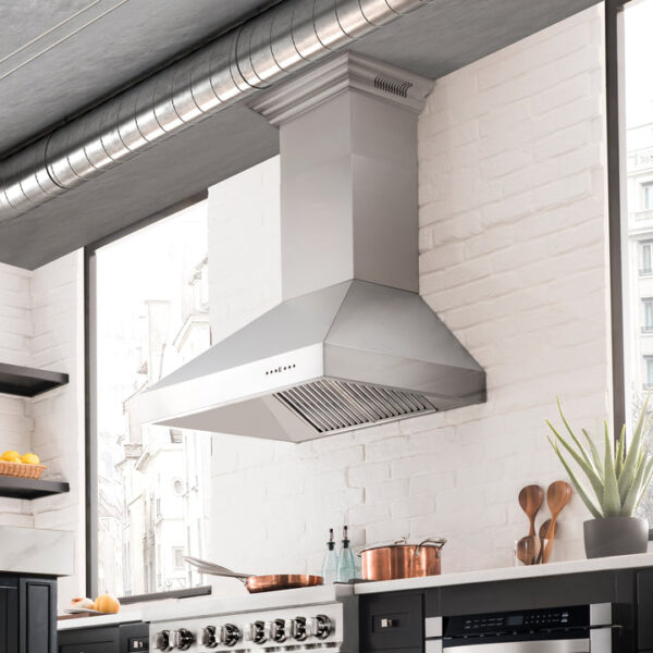 ZLINE Professional Wall Mount Range Hood in Stainless Steel with Built-in ZLINE CrownSound Bluetooth Speakers (697CRN-BT) - Image 10