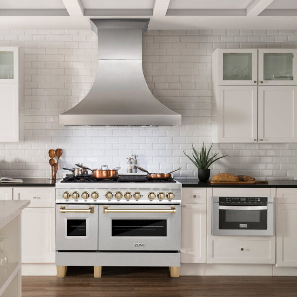 ZLINE Autograph Edition 48 in. 6.0 cu. ft. Dual Fuel Range with Gas Stove and Electric Oven in DuraSnow Stainless Steel with Polished Gold Accents (RASZ-SN-48-G) - Image 3