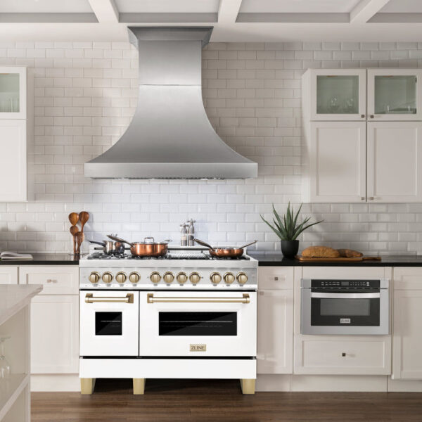 ZLINE Autograph Edition 48 in. 6.0 cu. ft. Dual Fuel Range with Gas Stove and Electric Oven in Stainless Steel with White Matte Door and Champagne Bronze Accents (RAZ-WM-48-CB) - Image 9