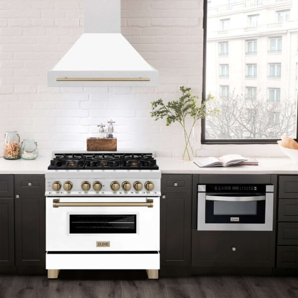 36 in. ZLINE Autograph Edition Fingerprint Resistant Stainless Steel Range Hood with White Matte Shell and Accented Handle (8654SNZ-WM36) - Image 4