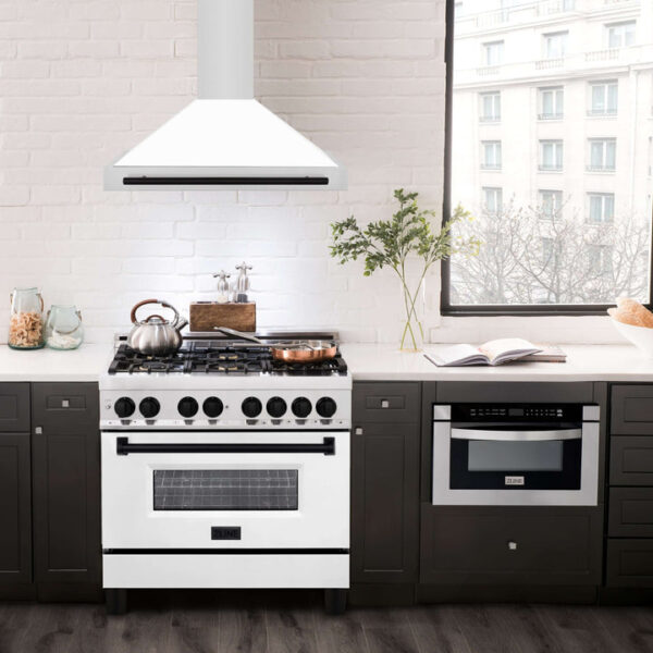 ZLINE 36 in. Autograph Edition Stainless Steel Range Hood with White Matte Shell and Accents (KB4STZ-WM36) - Image 2
