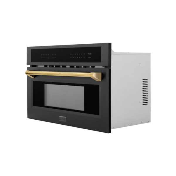 ZLINE Autograph Edition 30 in. 1.6 cu ft. Built-in Convection Microwave Oven in Black Stainless Steel with Polished Gold Accents (MWOZ-30-BS-G) - Image 11