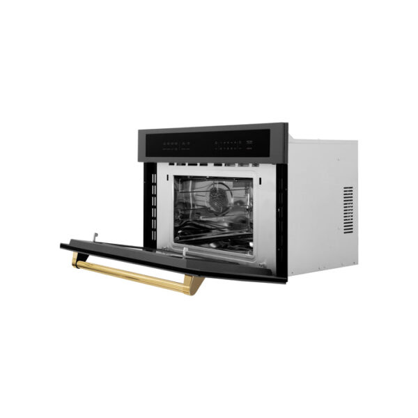 ZLINE Autograph Edition 30 in. 1.6 cu ft. Built-in Convection Microwave Oven in Black Stainless Steel with Polished Gold Accents (MWOZ-30-BS-G) - Image 7