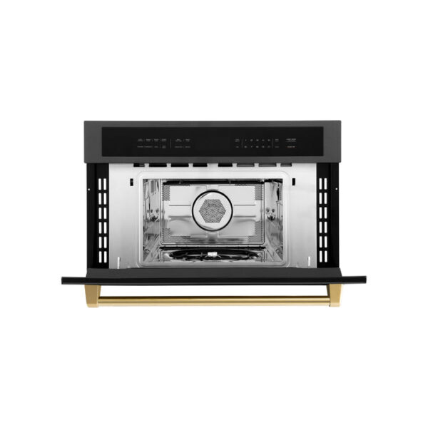 ZLINE Autograph Edition 30 in. 1.6 cu ft. Built-in Convection Microwave Oven in Black Stainless Steel with Polished Gold Accents (MWOZ-30-BS-G) - Image 8