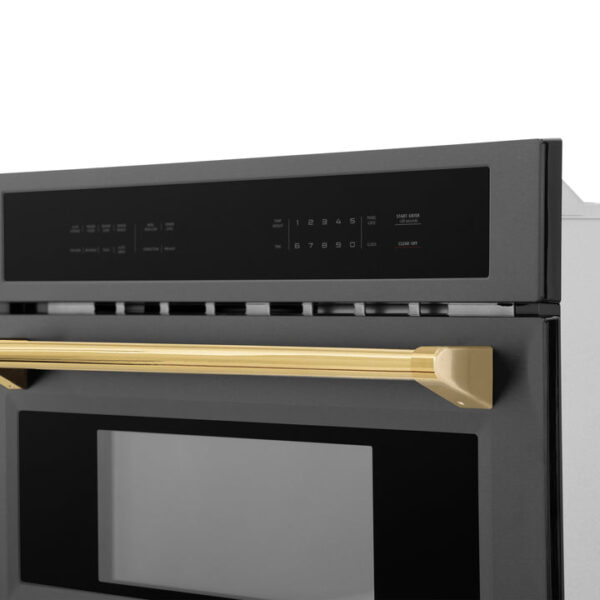 ZLINE Autograph Edition 30 in. 1.6 cu ft. Built-in Convection Microwave Oven in Black Stainless Steel with Polished Gold Accents (MWOZ-30-BS-G) - Image 9