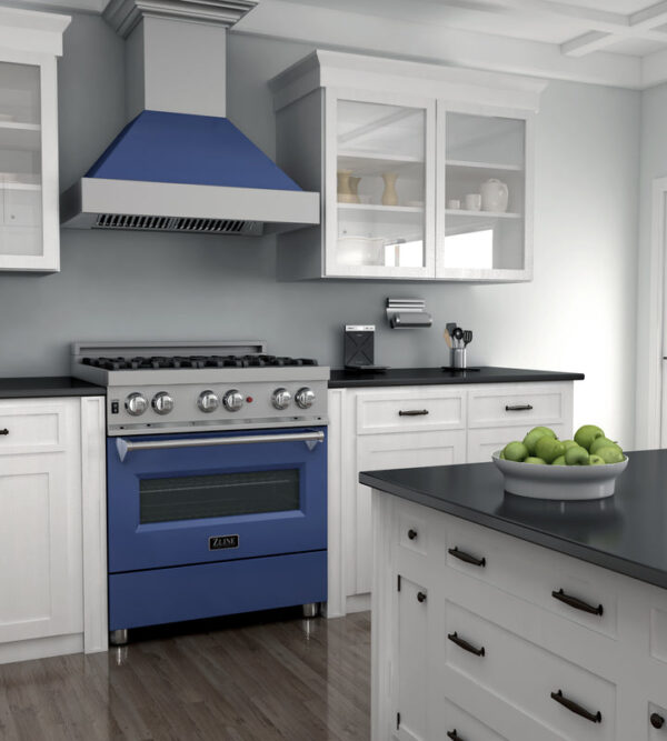 ZLINE 30 in. 4.0 cu. ft. Dual Fuel Range with Gas Stove and Electric Oven in All Fingerprint Resistant Stainless Steel with Blue Matte Door (RAS-BM-30) - Image 6