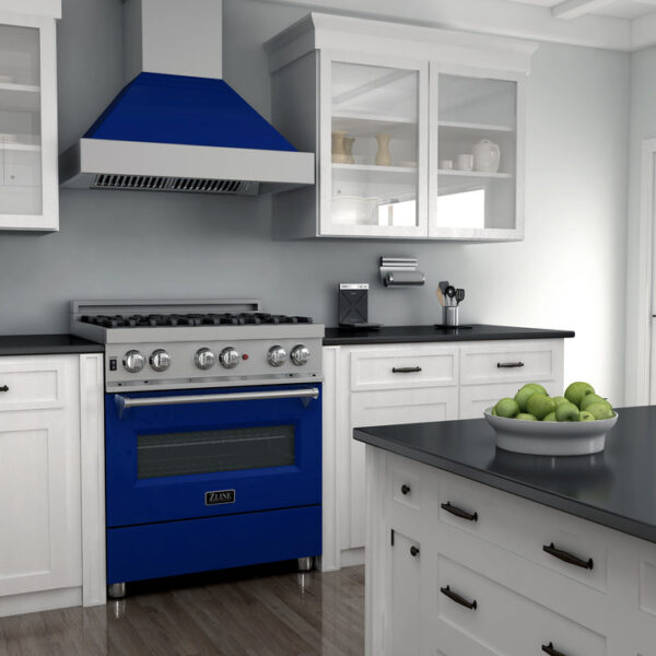 ZLINE 30 in. 4.0 cu. ft. Dual Fuel Range with Gas Stove and Electric Oven in All Fingerprint Resistant Stainless Steel with Blue Gloss Door (RAS-BG-30) - Image 7