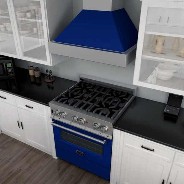 ZLINE 30 in. 4.0 cu. ft. Dual Fuel Range with Gas Stove and Electric Oven in All Fingerprint Resistant Stainless Steel with Blue Gloss Door (RAS-BG-30) - Image 2