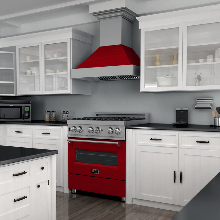 ZLINE 30 in. 4.0 cu. ft. Dual Fuel Range with Gas Stove and Electric Oven in All Fingerprint Resistant Stainless Steel with Red Gloss Door (RAS-RG-30) - Image 5