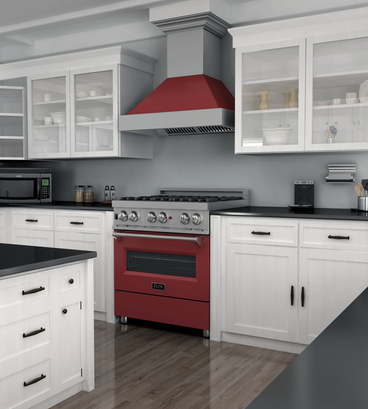 ZLINE 30 in. 4.0 cu. ft. Dual Fuel Range with Gas Stove and Electric Oven in All Fingerprint Resistant Stainless Steel with Red Matte Door (RAS-RM-30) - Image 2