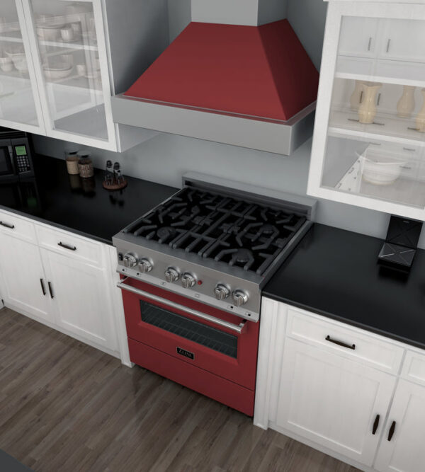 ZLINE 30 in. 4.0 cu. ft. Dual Fuel Range with Gas Stove and Electric Oven in All Fingerprint Resistant Stainless Steel with Red Matte Door (RAS-RM-30) - Image 3