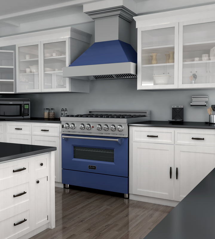 ZLINE 36 in. Professional Dual Fuel Range in Fingerprint Resistant Stainless Steel with Blue Matte Door (RAS-BM-36) - Image 13