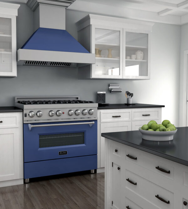 ZLINE 36 in. Professional Dual Fuel Range in Fingerprint Resistant Stainless Steel with Blue Gloss Door (RAS-BG-36) - Image 28