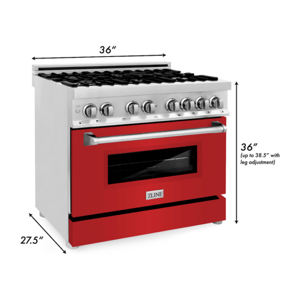 ZLINE 36 in. Dual Fuel Range with Gas Stove and Electric Oven in Stainless Steel with Red Matte Door (RA-RM-36) - Image 2