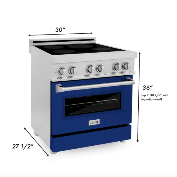 ZLINE 30 in. 4.0 cu. ft. Induction Range with a 4 Induction Element Stove and Electric Oven in Stainless Steel with Blue Gloss Door (RAIND-BG-30) - Image 8