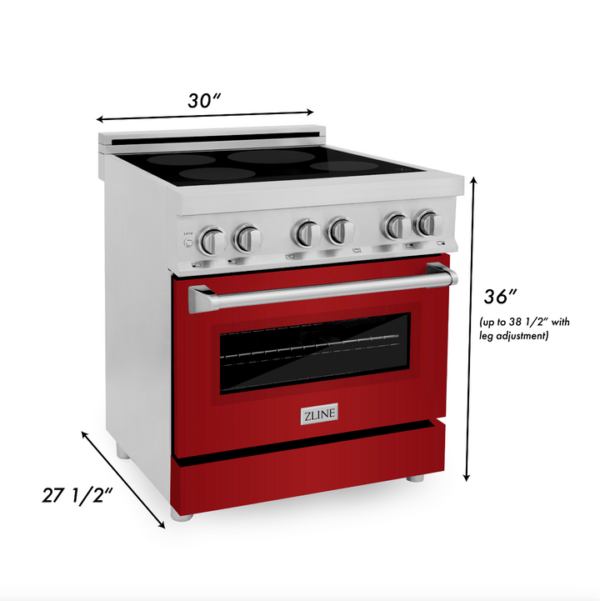 ZLINE 30 in. 4.0 cu. ft. Induction Range with a 4 Induction Element Stove and Electric Oven in Stainless Steel with Red Gloss Door (RAIND-RG-30) - Image 2