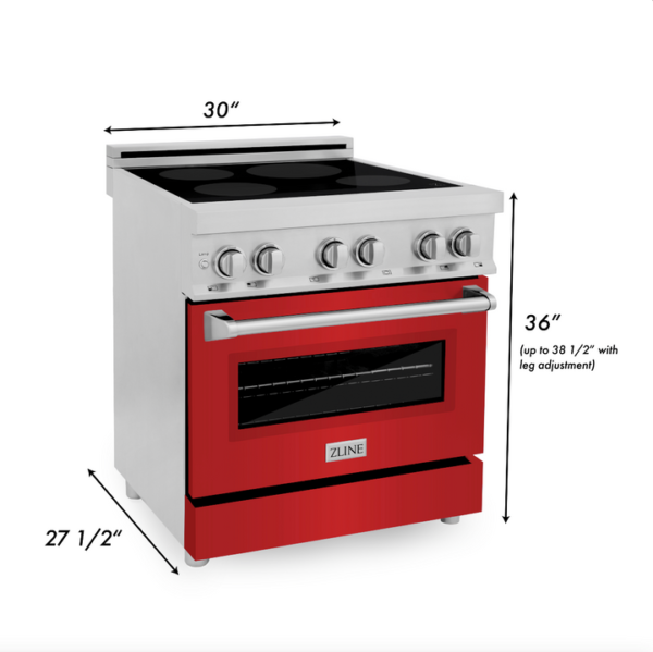 ZLINE 30 in. 4.0 cu. ft. Dual Fuel Range with Gas Stove and Electric Oven in Stainless Steel with Red Matte Door (RA-RM-30) - Image 2