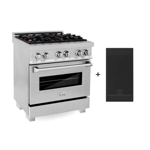 ZLINE 30 in. 4.0 cu. ft. Electric Oven and Gas Cooktop Dual Fuel Range with Griddle and White Matte Door in Stainless Steel (RA-WM-GR-30)