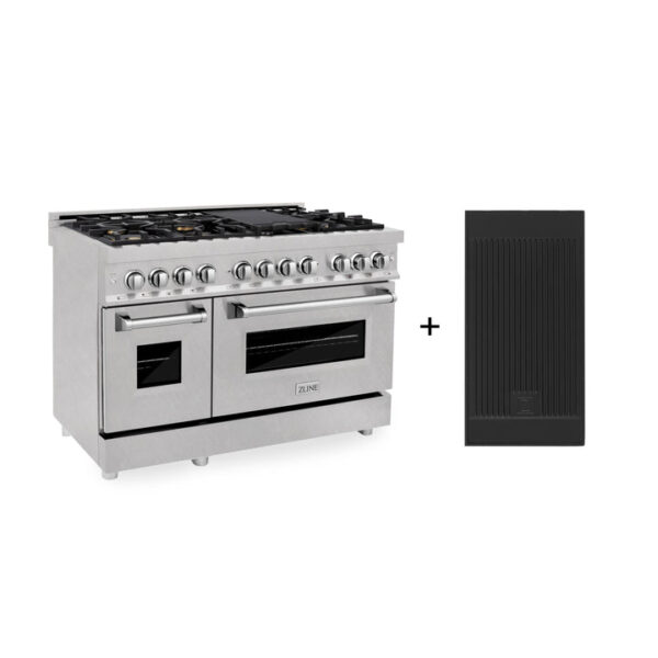 ZLINE 48 in. 6.0 cu. ft. Electric Oven and Gas Cooktop Dual Fuel Range with Griddle and White Matte Door in Stainless Steel (RA-WM-GR-48)