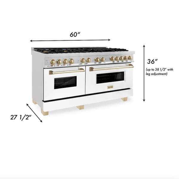 ZLINE Autograph Edition 60 in. 7.4 cu. ft. Dual Fuel Range with Gas Stove and Electric Oven in DuraSnow Stainless Steel with White Matte Door and Polished Gold Accents (RASZ-WM-60-G) - Image 2