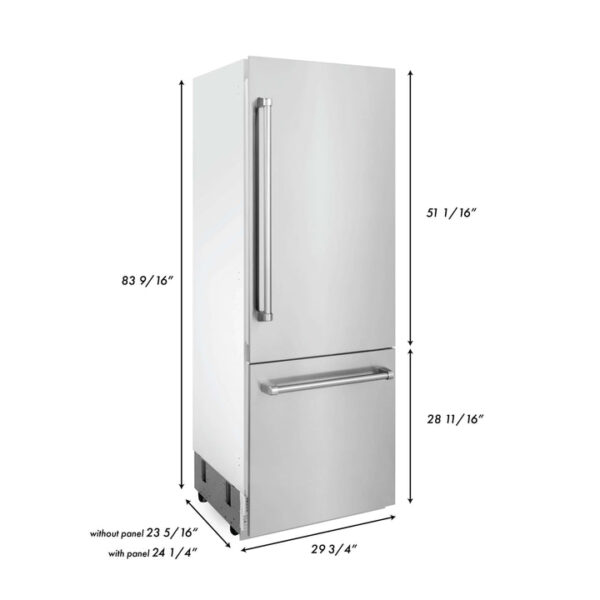 ZLINE 30 in. 16.1 cu. ft. Built-In 2-Door Bottom Freezer Refrigerator with Internal Water and Ice Dispenser in Stainless Steel (RBIV-304-30) - Image 12