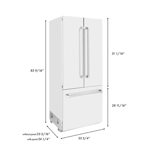 ZLINE 36 in. 19.6 cu. ft. Built-In 2-Door Bottom Freezer Refrigerator with Internal Water and Ice Dispenser in White Matte (RBIV-WM-36) - Image 2