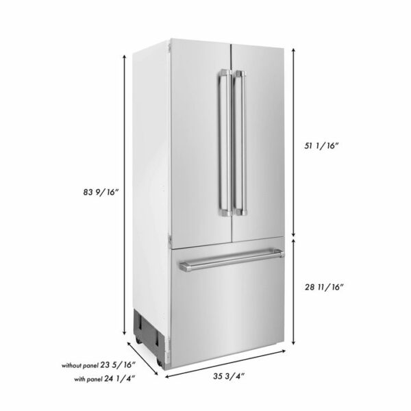 ZLINE 36 in. 19.6 cu. ft. Built-In 3-Door French Door Refrigerator with Internal Water and Ice Dispenser in Stainless Steel (RBIV-304-36) - Image 6