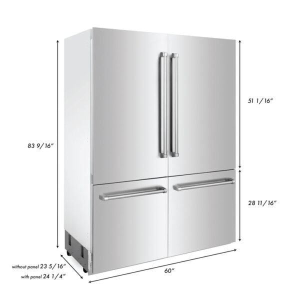 ZLINE 60 in. 32.2 cu. ft. Built-In 4-Door French Door Refrigerator with Internal Water and Ice Dispenser in Stainless Steel (RBIV-304-60) - Image 7