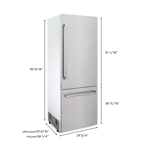 ZLINE 30 in. 16.1 cu. ft. Built-In 2-Door Bottom Freezer Refrigerator with Internal Water and Ice Dispenser in Fingerprint Resistant Stainless Steel (RBIV-SN-30) - Image 2
